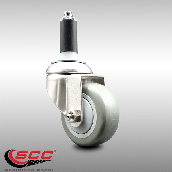 Service Caster 3.5 Inch 316SS Gray Polyurethane Wheel Swivel 1-1/8 Inch Expanding Stem Caster SCC-SS316EX20S3514-PPUB-118 - main